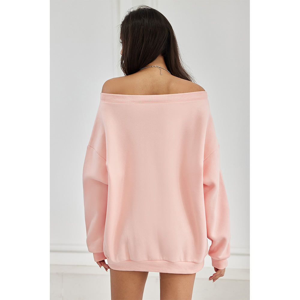 Attraco Women's Off shoulder Long Sleeve Sweatshirt Oversized Number Pattern Fleece lined Pullover Top Fallfreshness