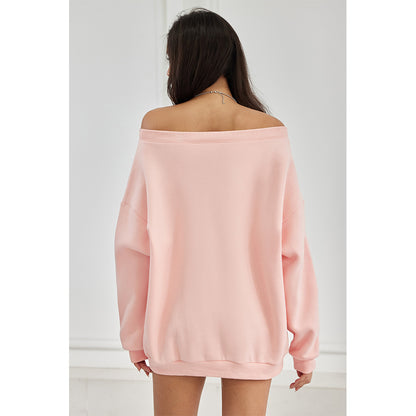 Attraco Women's Off shoulder Long Sleeve Sweatshirt Oversized Number Pattern Fleece lined Pullover Top Fallfreshness