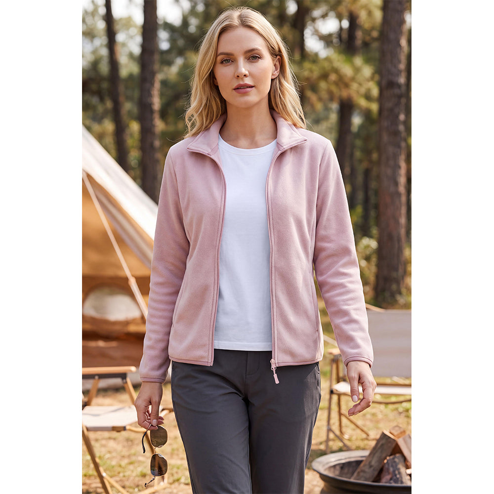 Attraco Women's Full Zip Double-Sided Fleece Jacket with Stand Collar Lightweight Warm Outerwear