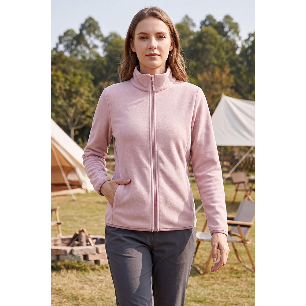 Attraco Women's Full Zip Double-Sided Fleece Jacket with Stand Collar Lightweight Warm Outerwear