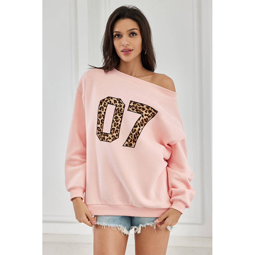 Attraco Women's Off shoulder Long Sleeve Sweatshirt Oversized Number Pattern Fleece lined Pullover Top Fallfreshness