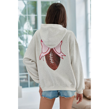 Attraco Women's Gameday Football Sequin Oversized Half Zip Fleece Pullover Hoodies Long Sleeve Fashion Half Zip Sweatshirt Fallfreshness Winter 2025