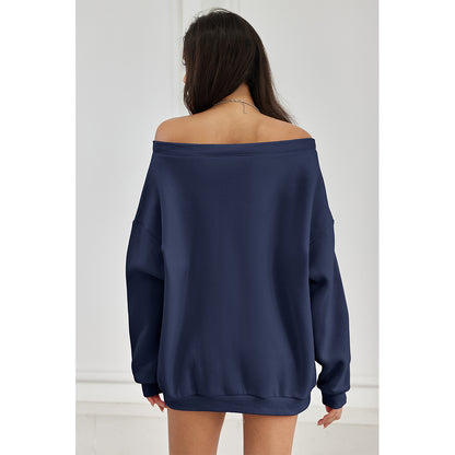 Attraco Women's Off shoulder Long Sleeve Sweatshirt Oversized Number Pattern Fleece lined Pullover Top Fallfreshness