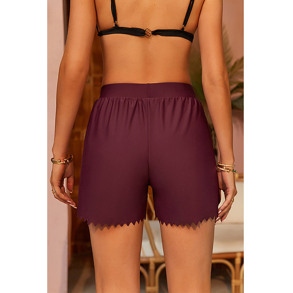 Charmo Women's High Waisted Swim Shorts with Scalloped Side Seams and Built-in Briefs