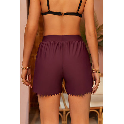 Charmo Women's High Waisted Swim Shorts with Scalloped Side Seams and Built-in Briefs