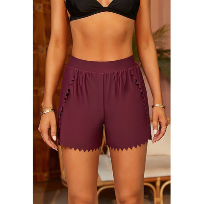 Charmo Women's High Waisted Swim Shorts with Scalloped Side Seams and Built-in Briefs