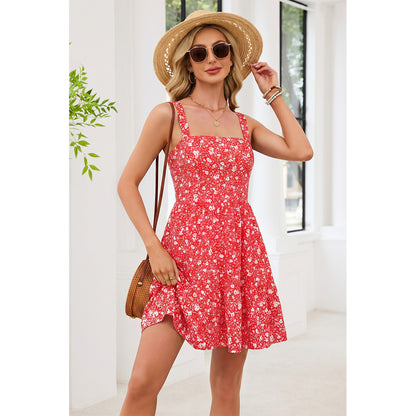 Attraco Womens Summer Dresses with Built in Bra 2026 Square Neck Beach Dress with Pockets Casual Flare Sun Dresses