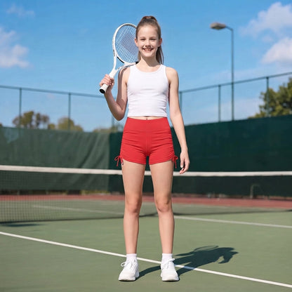 Attraco Girls High Waisted Ruched Biker Shorts with Side Tie, Stretch Athletic Workout Yoga Shorts for Kids