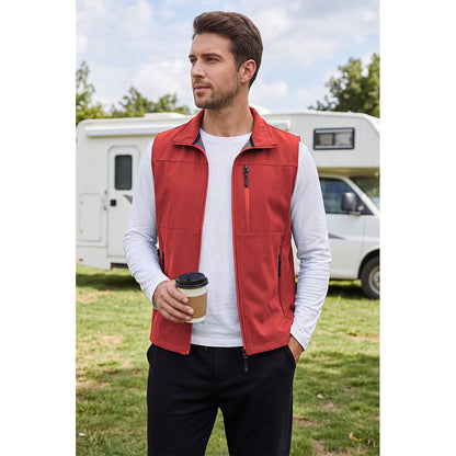Attraco Unisex Fleece Lined Softshell Vest Full Zip Windproof Outdoor Vest with Zipper Pockets