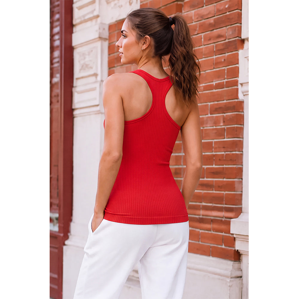 Attraco Women's Ribbed Athletic Tank Top with Built-In Bra Square Neck Sleeveless Tennis Top