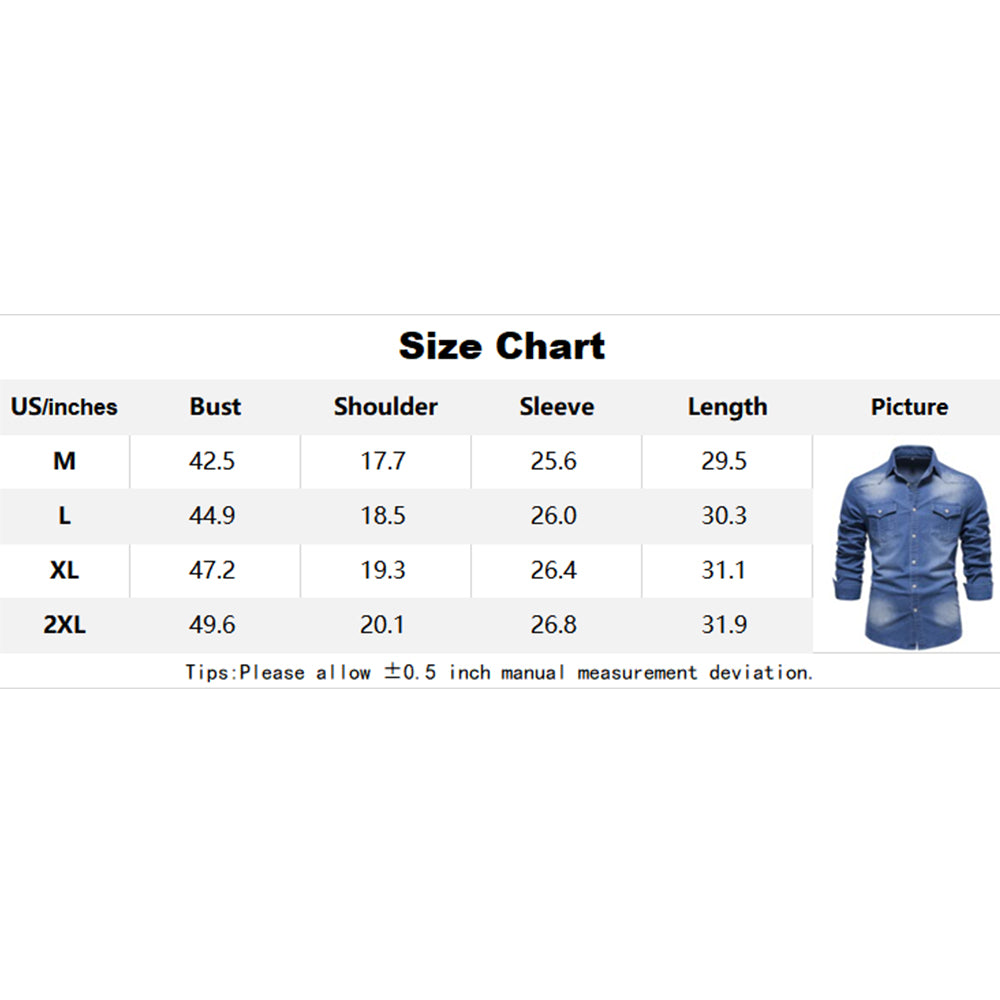 Attraco Men's Classic Slim Fit Long Sleeve Button Front Lapel Denim Shirt with Two Chest Pockets