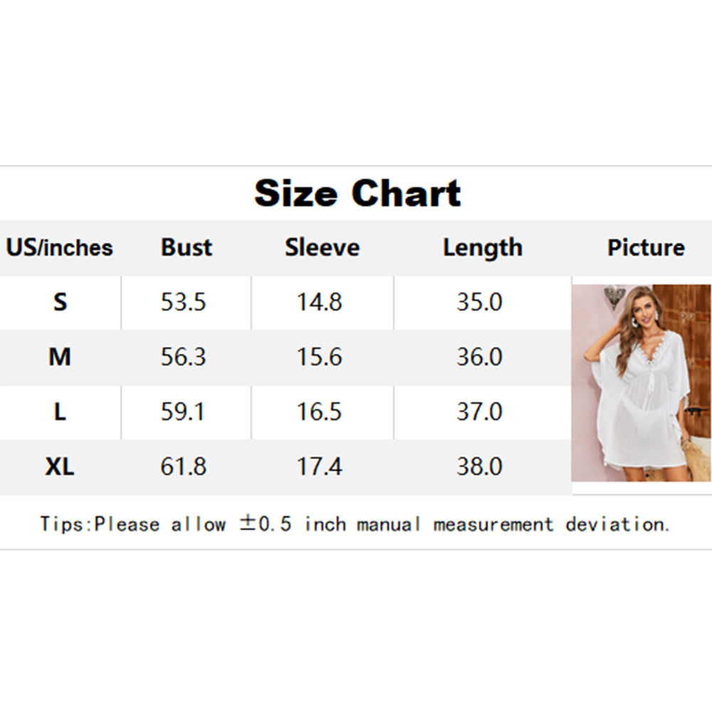 Charmo Women's Batwing Sleeve Lace Trim V Neck Back Tie Cover Ups For Summer Wear
