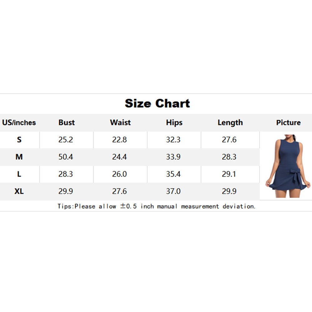 Attraco Women's Sleeveless Racerback Athletic Dress with Built-in Shorts & Waist Tie Tennis Dress Golf Dress