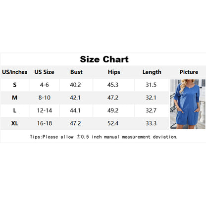 Attraco Women's Short Sleeve Crew Neck V Back Jumpsuit with Front Pockets Romper