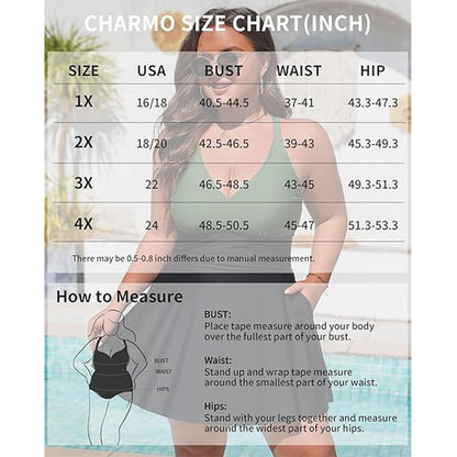 Charmo Women's Plus Size Swimsuit with Side Pockets One Piece Tummy Control Bathing Suit Push Up V Neck Swim Dress 2026