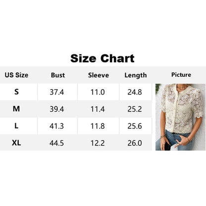 Attraco Women's Floral Lace Button Down Blouse Scalloped Short Sleeves Shirts