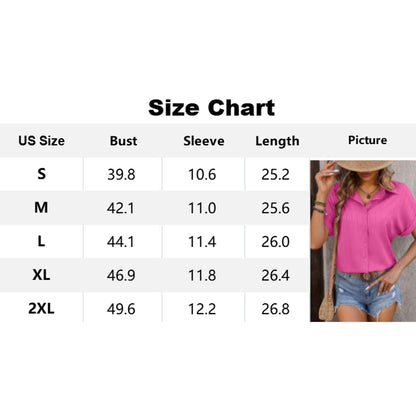 Attraco Women's Collared Short Sleeve Button Down Shirt with Textured Stripe and Back Pleat Blouse