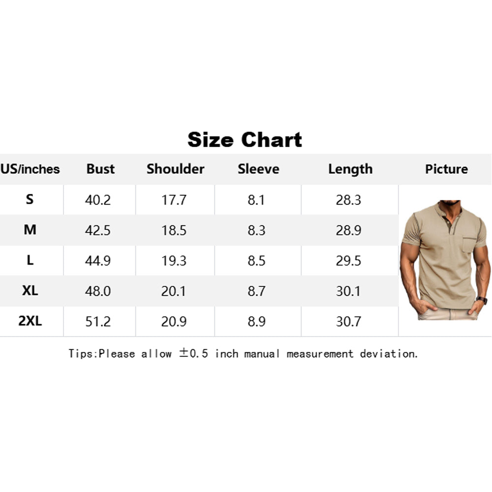 Attraco Men's Short Sleeve Henley Shirt with Chest Patch Pocket & Tailored Stitching Tops
