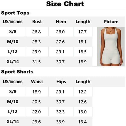 Attraco Women's 2-Piece Ribbed Square Neck Y-Back Active Set with Removable Pads and High-Waisted Shorts