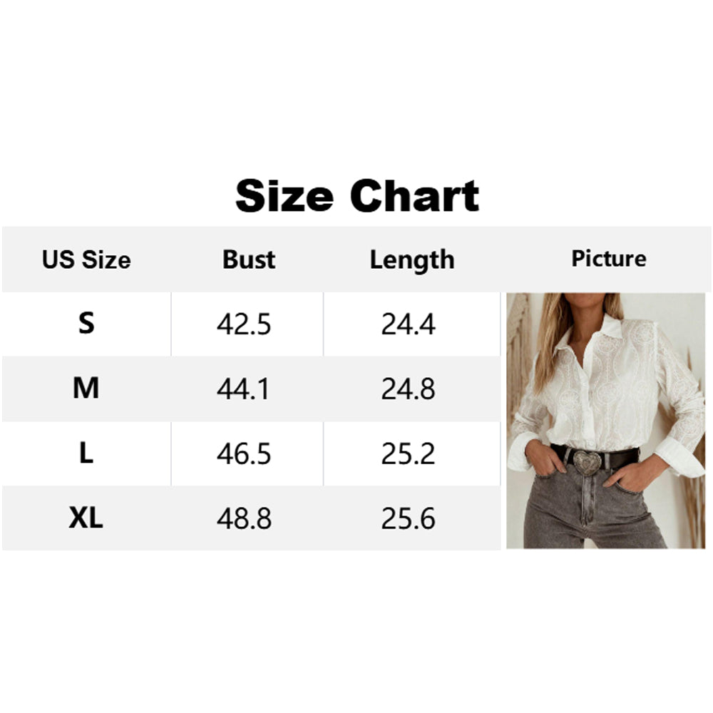 Attraco Women's Floral Embroidered Long Sleeve Button Down Blouse Collared Shirt