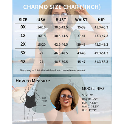 Charmo Women's Ruffle Ribbed Plus Size Swimdress One Piece Swimsuit High Waisted Tummy Control Bathing Suit