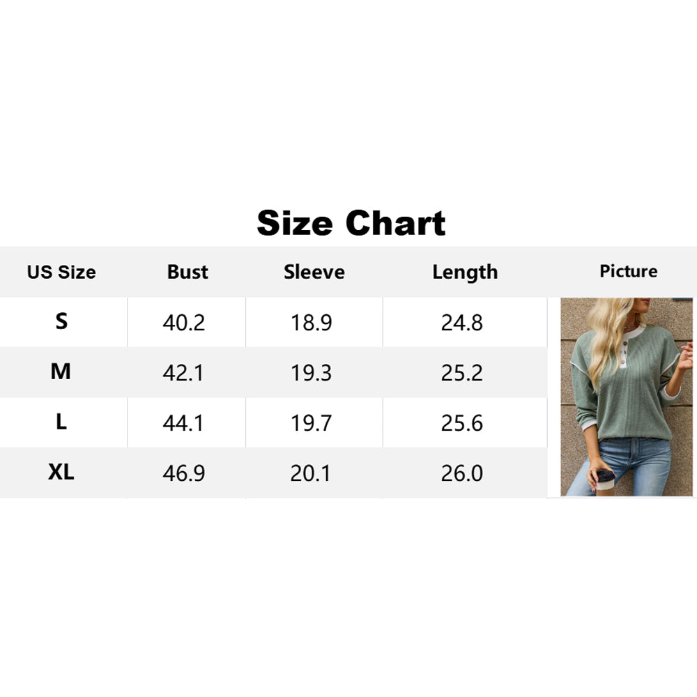 Attraco Women's Contrast Trim Henley Neck Long Sleeve Knit Top