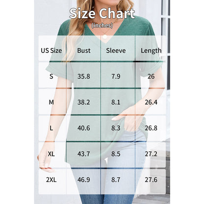 Attraco Women's V Neck Rolled Cuff Short Sleeve Loose Fit Casual T-Shirt Summer Tops