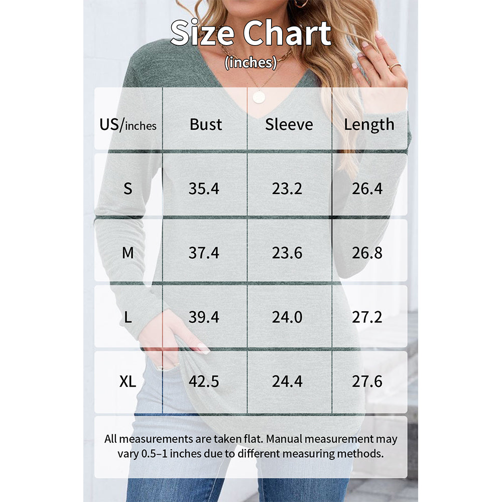 Attraco Women's Long Sleeve V Neck Top Soft Stretch Casual Pullover Shirt with Curved Hem