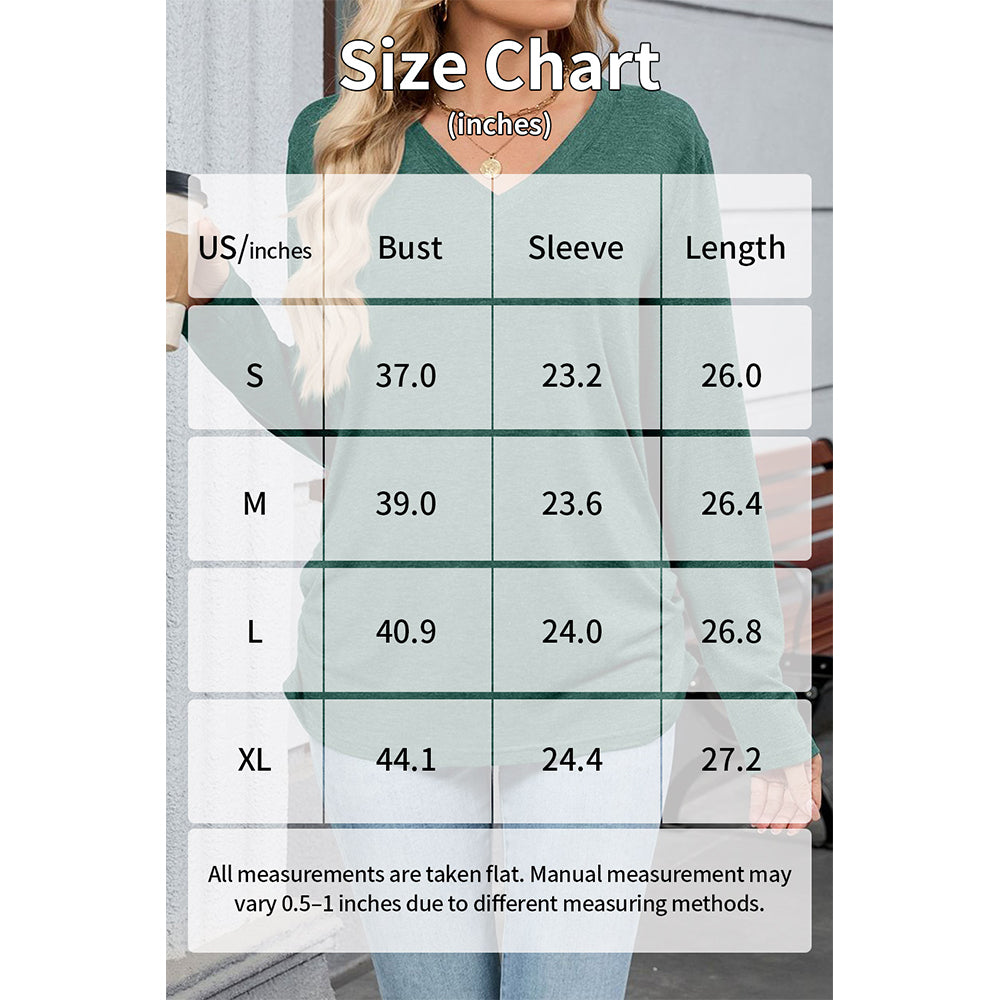 Attraco Women's Long Sleeve V Neck Tunic Top Soft Stretch Casual Shirt with Side Ruched Detail