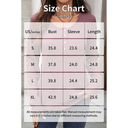 Attraco Women's Long Sleeve Henley Top Textured Knit Casual Shirt with Button Front