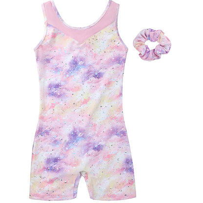 Charmo Girls' Mesh Panel Printed Bike Short Gymnastics Biketard Leotard Activewear Dancewear