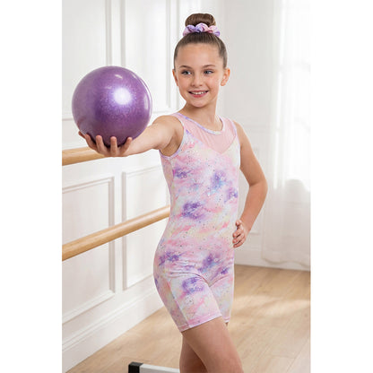 Charmo Girls' Mesh Panel Printed Bike Short Gymnastics Biketard Leotard Activewear Dancewear