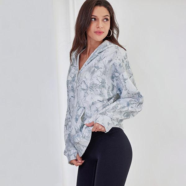 Attraco Women's Oversized Hooded Sweatshirt Solid Color Full Zip Long Sleeve Pocket Sweatshirt