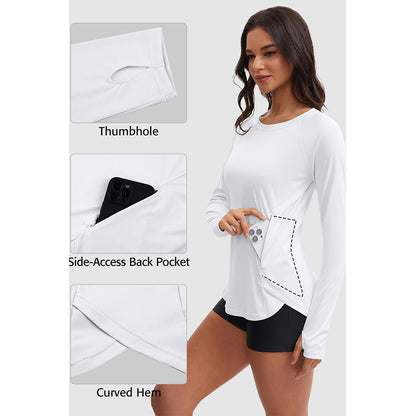 Attraco Women's Rash Guard UPF 50+ Quick Dry Long Sleeve Swim Shirt with Thumbholes and Side Pockets Sun Shirts
