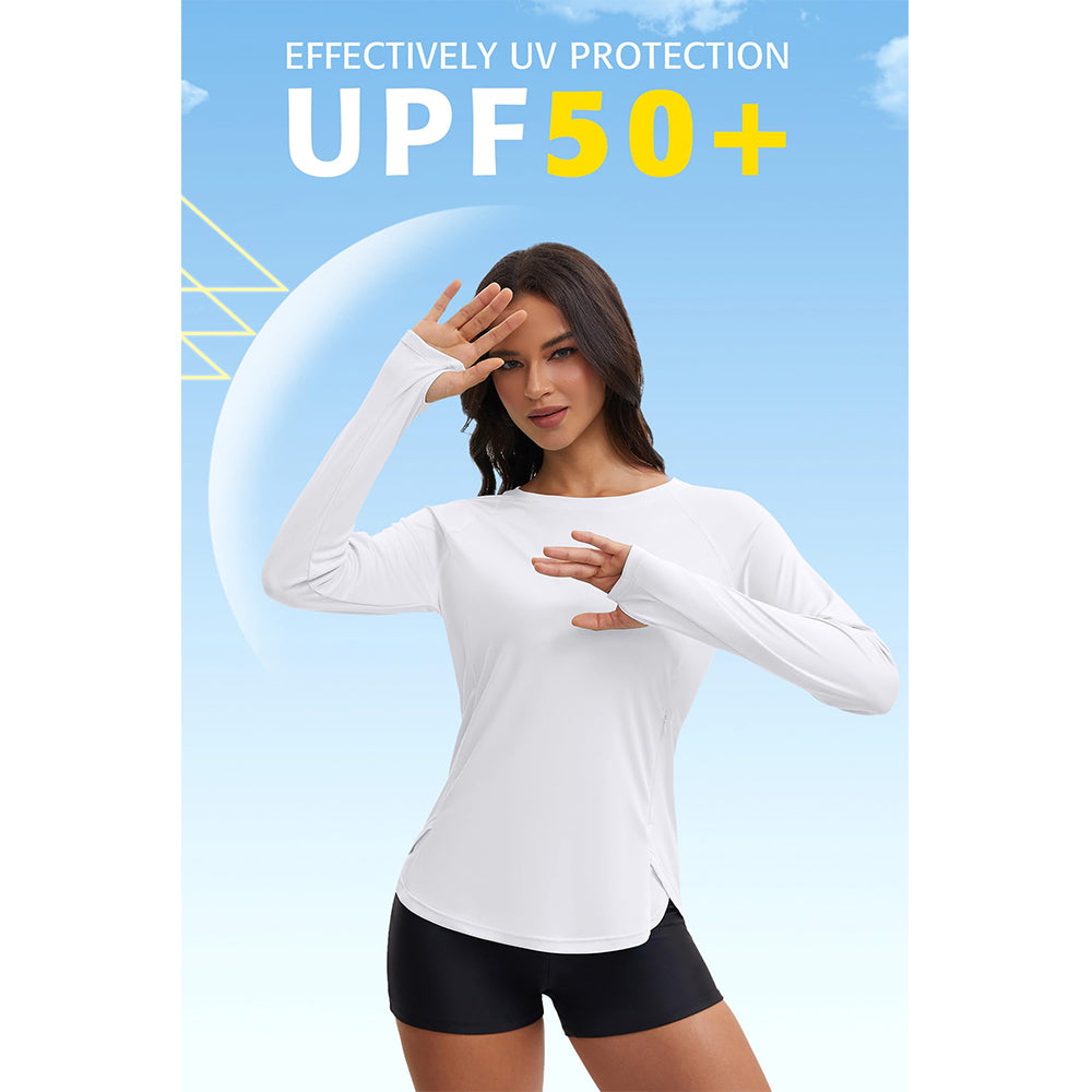 Attraco Women's Rash Guard UPF 50+ Quick Dry Long Sleeve Swim Shirt with Thumbholes and Side Pockets Sun Shirts