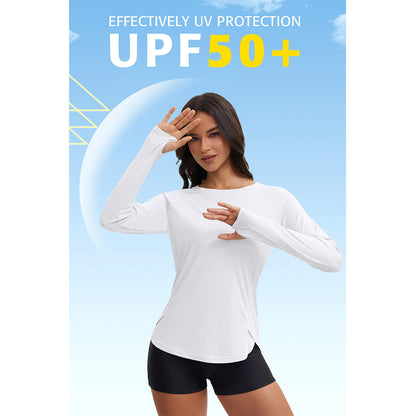 Attraco Women's Rash Guard UPF 50+ Quick Dry Long Sleeve Swim Shirt with Thumbholes and Side Pockets Sun Shirts