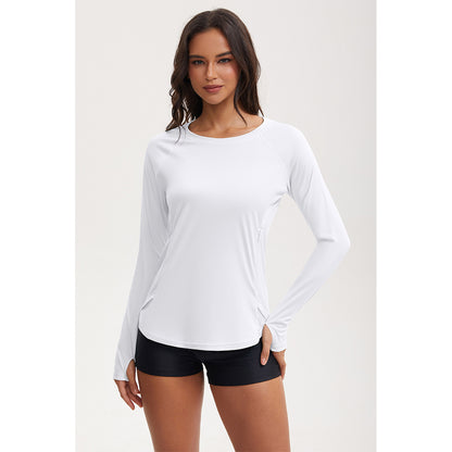 Attraco Women's Rash Guard UPF 50+ Quick Dry Long Sleeve Swim Shirt with Thumbholes and Side Pockets Sun Shirts