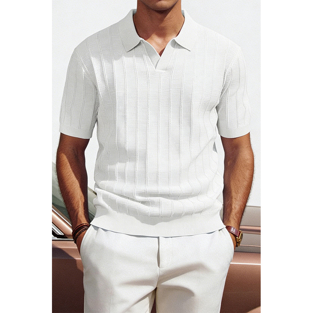 Attraco Men's V-Neck Polo Shirts Knit Polo Textured Summer Shirts Tops