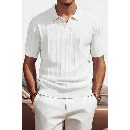 Attraco Men's V-Neck Polo Shirts Knit Polo Textured Summer Shirts Tops