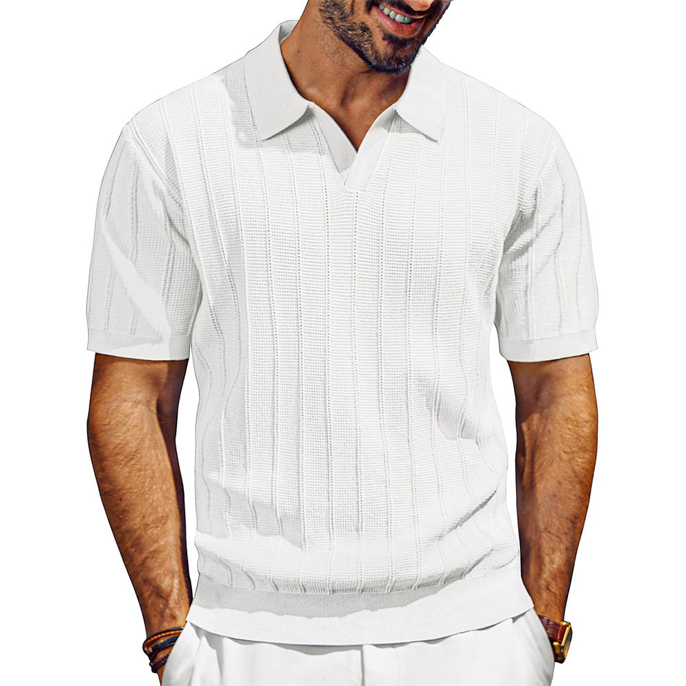 Attraco Men's V-Neck Polo Shirts Knit Polo Textured Summer Shirts Tops