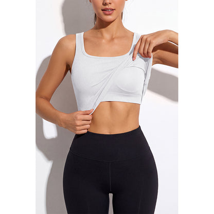Attraco Women's Ribbed Athletic Tank Top with Built-In Bra Square Neck Sleeveless Tennis Top