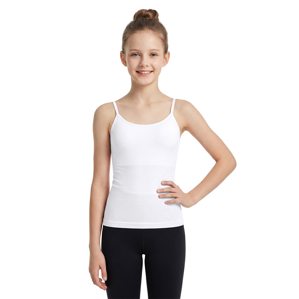 Attraco Girls Ribbed Adjustable Strap U-Neck Seamless Athletic Tops Dance Tank Tops