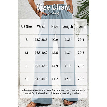 Attraco Women Elastic Drawstring High Waist Wide Leg Pants with Side Pockets