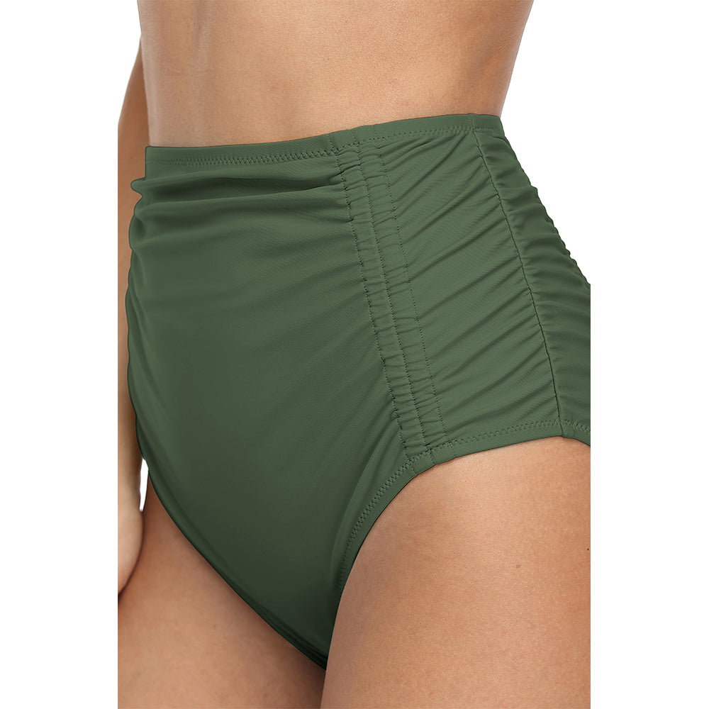 Charmo Women's High Waisted Swim Bottoms with Side Ruched Detailing and Full Coverage