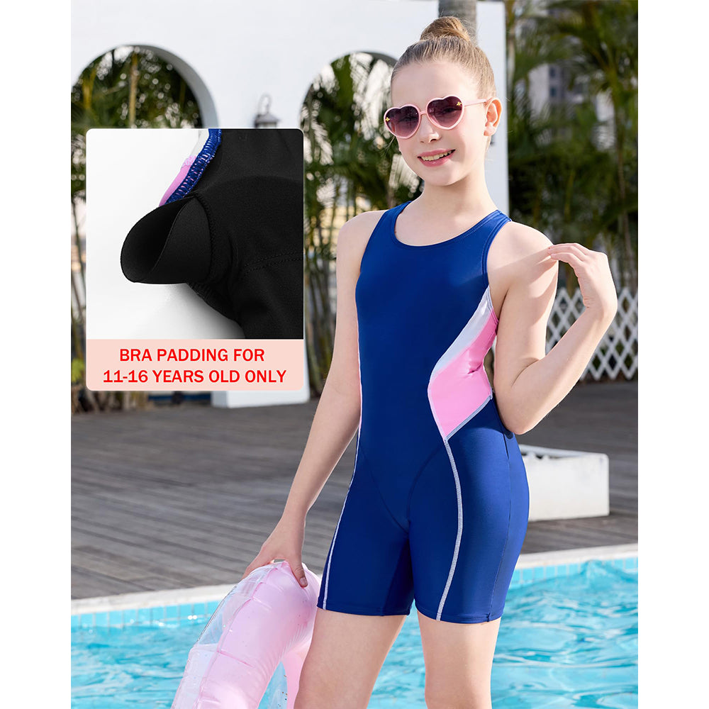 Charmo Girls Color Block Swimsuit Boyleg One Piece Athletic Bathing Suit Training Swimwear Size 7-16 Years