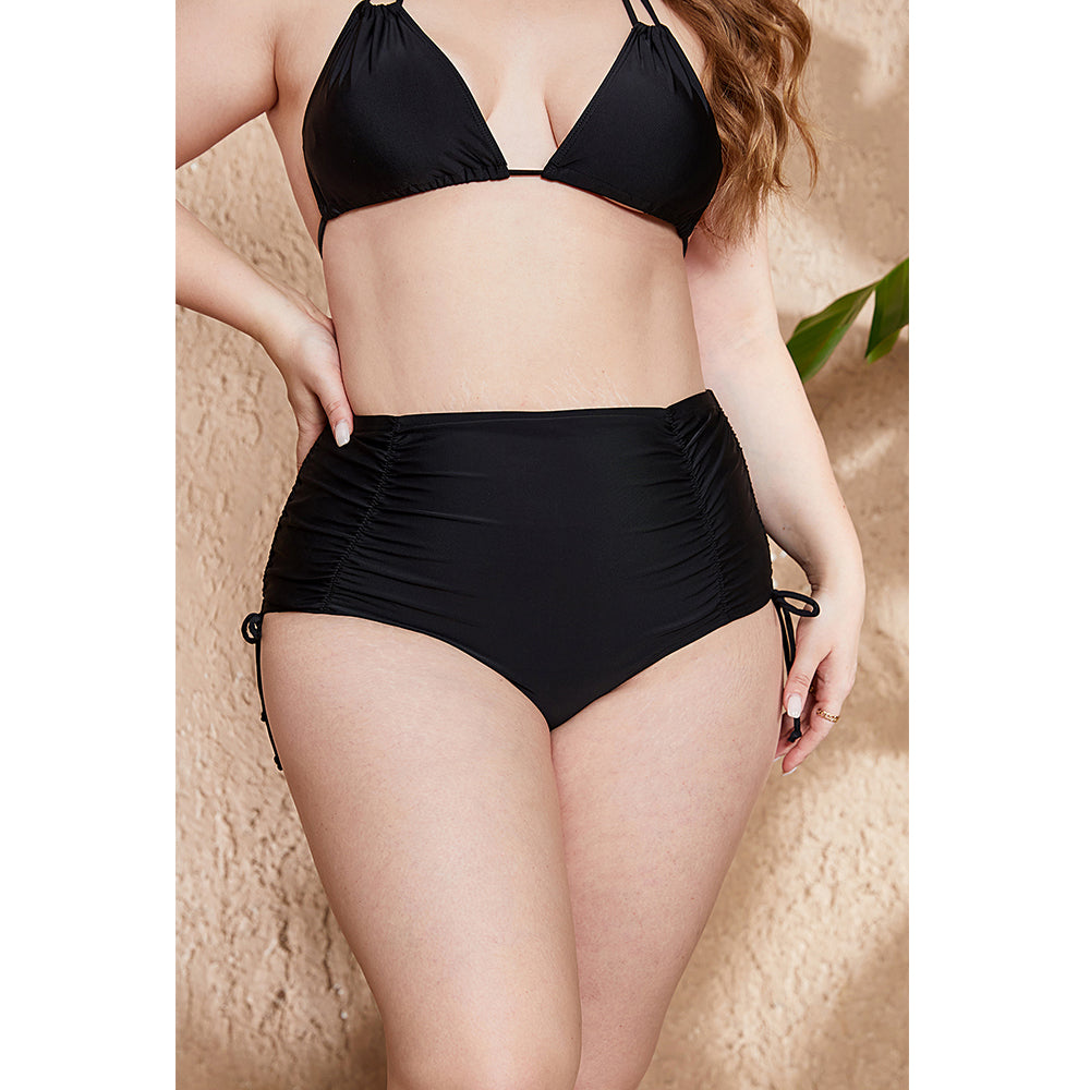 Charmo Women's Plus Size High Waisted Swim Bottoms with Adjustable Side Drawstrings and Ruched Detailing
