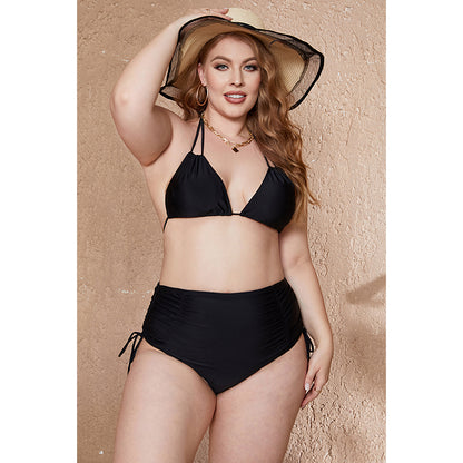 Charmo Women's Plus Size High Waisted Swim Bottoms with Adjustable Side Drawstrings and Ruched Detailing