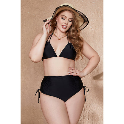 Charmo Women's Plus Size High Waisted Swim Bottoms with Adjustable Side Drawstrings and Ruched Detailing