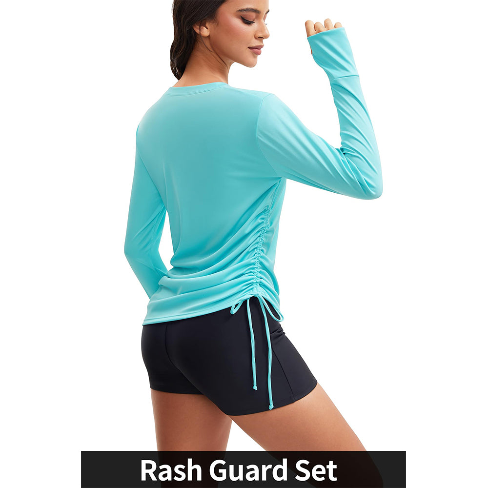 Attraco Women's 2 Piece Rash Guard Set Long Sleeve Swim Shirt Tops & High Waisted Shorts UPF 50+ Swimwear Set