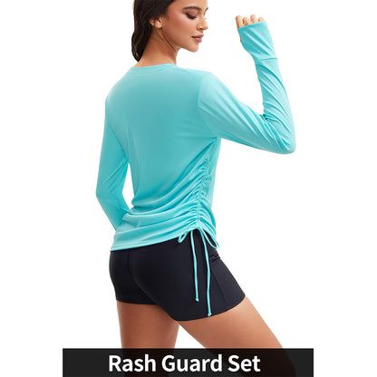 Attraco Women's 2 Piece Rash Guard Set Long Sleeve Swim Shirt Tops & High Waisted Shorts UPF 50+ Swimwear Set